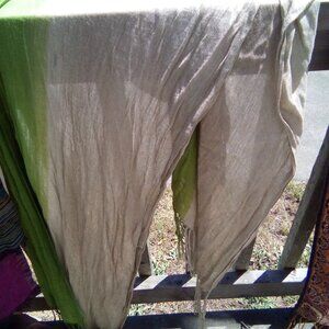 Green and beige raw silk scarf